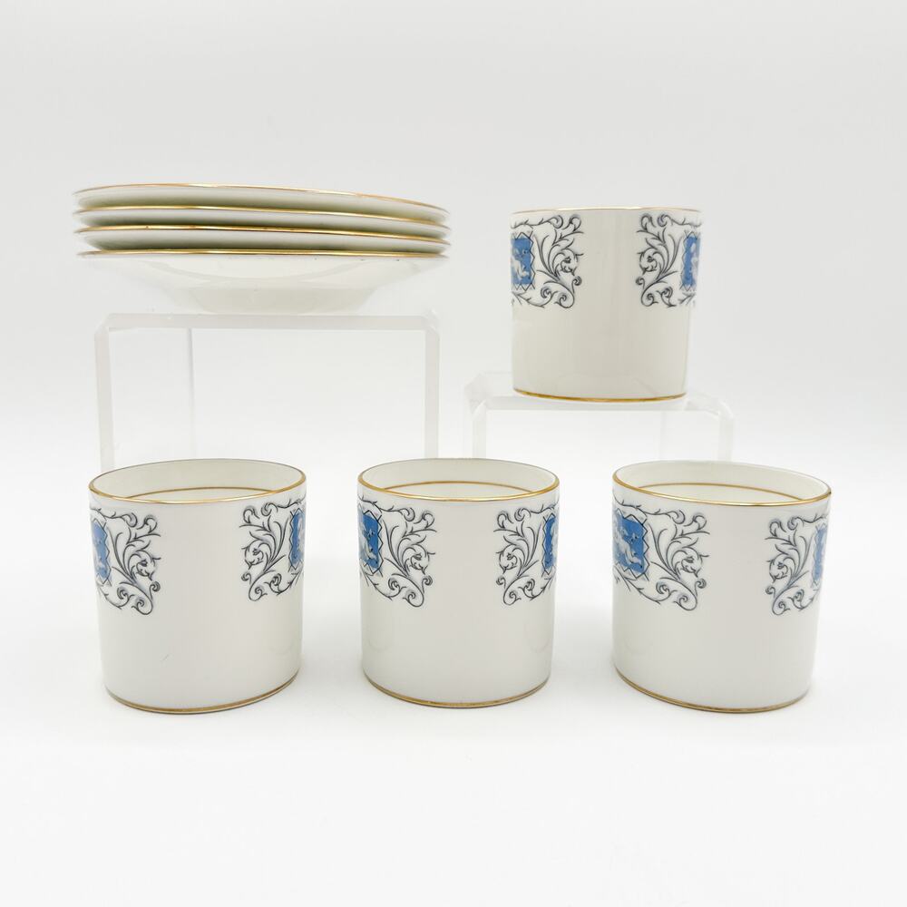 Coalport Revelry Demitasse Coffee Cups Saucers Set of 4 Cupid Scrolls Grey Blue - Picture 13 of 13